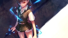 Red eyes brunettes school uniforms short hair misaka mikoto 