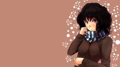 Red eyes dots scarfs anime girls short hair black hair 