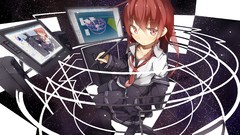 Red eyes drawings long hair anime girls school uniforms 