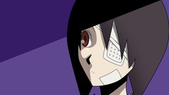 Red eyes faces shadows long hair anime girls bandages braids 