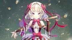 Red eyes gloves Ribbons blondes short hair bare shoulders hair 