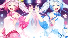 Red eyes happy skirts blush blue hair anime girls blue eyes 