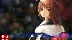 Red eyes kimono anime girls brunettes Japanese clothes