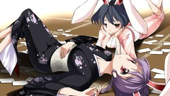 Red eyes kimono anime girls touhou animal ears purple hair 