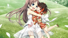 Red eyes kimono hugging anime girls blue eyes brunettes black 