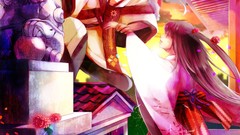 Red eyes kimono masks male long hair anime girls black hair 