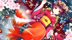 Red eyes kimono mermaids anime girls natsume eri hair ornaments 