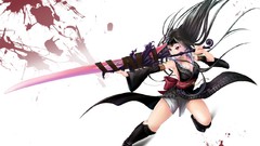 Red eyes long hair anime girls boots black hair Monster Hunter
