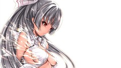Red eyes long hair anime girls fujiwara no mokou touhou boobs 