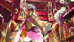 Red eyes long hair anime girls open mouth original characters