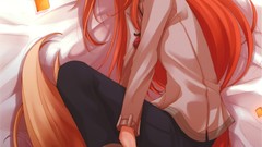 Red eyes long hair anime girls spice and wolf bangs animal ears 