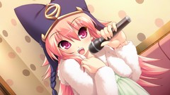Red eyes microphones pink hair anime girls open mouth ruuchu 