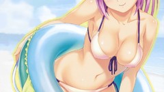 Red eyes pink hair anime girls bikini