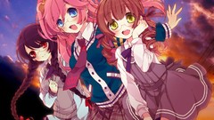 Red eyes pink hair anime girls blue eyes brunettes school 