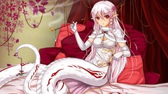 Red eyes pink hair anime girls original characters monster 