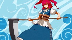 Red eyes pink hair anime girls scythe touhou onozuka komachi 