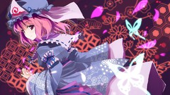 Red eyes pink hair anime girls short hair touhou saigyouji 