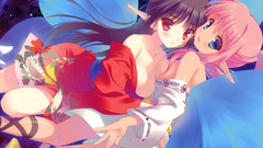 Red eyes pink hair long hair anime girls blue eyes black hair 