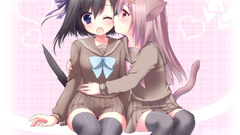 Red eyes pink hair long hair anime girls blue eyes school 