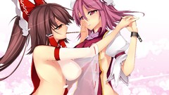 Red eyes pink hair long hair anime girls short hair hakurei 