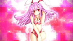 Red eyes pink hair long hair anime girls touhou animal ears 