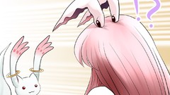 Red eyes pink hair long hair mahou shoujo madoka magica touhou 