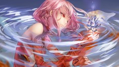 Red eyes pink hair pigtails yuzuriha inori