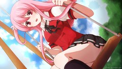 Red eyes playing skirts pink hair long hair anime girls seifuku 