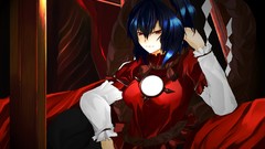 Red eyes red dress Ropes blue hair anime girls short hair 