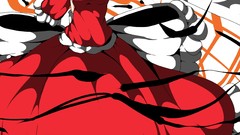 Red eyes red dress stripes anime girls short hair hakurei reimu 