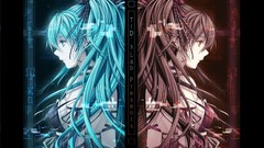 Red eyes red dress twins blue hair blue eyes hatsune miku 