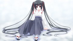 Red eyes Ribbons anime girls black hair miko twintails Simple 