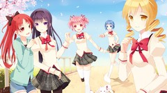 Red eyes Ribbons blondes skirts blue hair pink hair long hair 