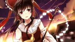 Red eyes Ribbons brunettes pigtails hakurei reimu touhou 