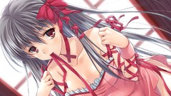 Red eyes Ribbons long hair anime girls gray hair