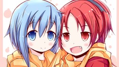 Red eyes Ribbons scarfs blue hair long hair anime girls blue 