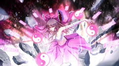 Red eyes Ribbons yin-yang bows brunettes bandages hakurei reimu 