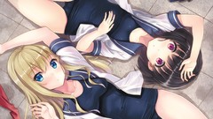 Red eyes school blondes blush long hair anime girls blue eyes 