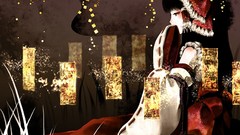 Red eyes sitting bows eye shadow long hair hakurei reimu touhou 