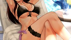 Red eyes sitting long hair anime girls redheads bikini original 