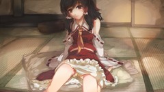 Red eyes sitting red dress bows legs skirts anime girls indoors 