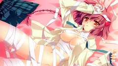 Red eyes skirts anime girls short hair braids carnelian 