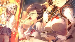 Red eyes skirts blush anime girls school uniforms braids 