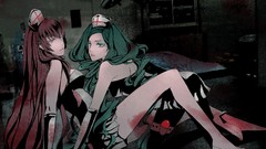 Red eyes skirts long hair green eyes hatsune miku vocaloid 