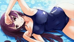 Red eyes smiling long hair anime girls purple hair kanoe yuuko 