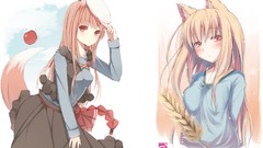 Red eyes spice and wolf animal ears Simple Background Holo The 