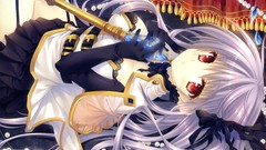 Red eyes stockings anime girls lying down thigh highs Tatekawa 