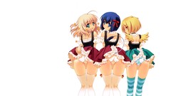 Red eyes stockings blondes skirts blue hair anime girls blue 