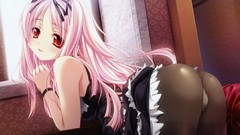Red eyes stockings blush pink hair long hair anime girls maids 