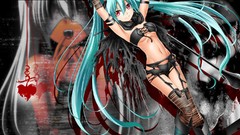 Red eyes stockings hatsune miku vocaloid twintails aqua hair